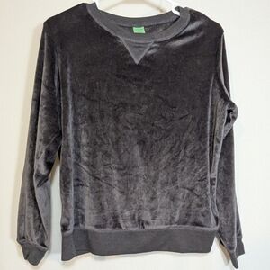 Honeydew Sweater Women Gray Soft Velour Microfleece Pullover Stretch Elastic